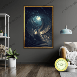 endless library canvas print, ready to hang, framed wall art, book lover gift, literary decor