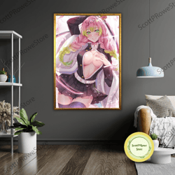 erotic anime girl art print canvas, framed wall decor, ready to hang sexy illustration