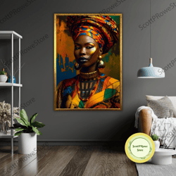 ethnic art canvas print, african woman, ready to hang, framed wall decor, cultural home decor, wall art-1