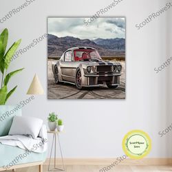 ford mustang 1965 art canvas print, ready to hang, classic car wall decor, framed canvas