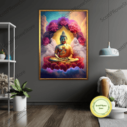 framed nature buddha canvas, ready to hang wall art, spiritual home decor, zen inspired
