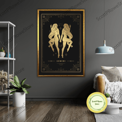 gemini art canvas, zodiac wall decor, astrology painting, constellation poster, celestial artwork