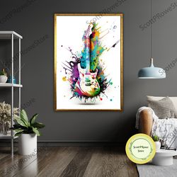 graffiti guitar art canvas print, ready to hang, framed wall decor, music lover gift