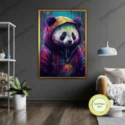 graffiti panda art canvas, street style wall decor, urban panda painting, hip hop panda art, animal lover gift