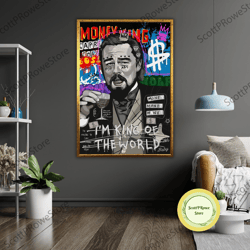 graffiti style leonardo dicaprio meme canvas art, pop culture wall decoration, funny celebrity wall decor, gift for movi