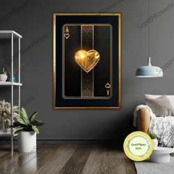 hearts playing card art canvas, casino decor, card lover gift, game room wall art