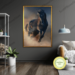 horse wall art canvas, running horse decor, equestrian gift, horse lover painting, rustic western home decor