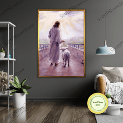 jesus with lamb art canvas print, religious wall decor, framed canvas, ready to hang