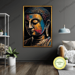 joyful buddha art canvas, zen wall decor, buddhism painting, meditation art, spiritual gift