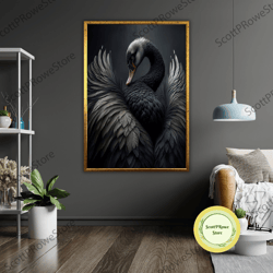 jet black swan art canvas, hand-painted wall decor, nature inspired, modern art, home decoration