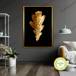 leaf gold artwork, nature inspired canvas painting, contemporary wall decor, abstract metallic art, handmade gift