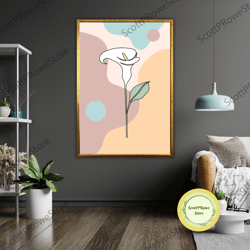 lily flower minimalist art canvas print, ready to hang, framed wall dcor, modern floral art, home decoration