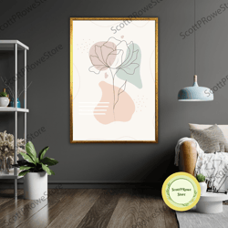 minimalist rose art canvas print, ready to hang, framed floral wall decor, modern home art, botanical print