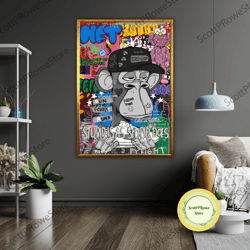 monkey pop art canvas print, ready to hang, framed art, animal wall decor, jungle theme, vibrant colors