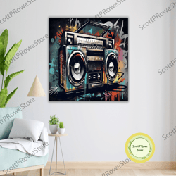 music themed graffiti canvas, street art decoration, modern urban painting, abstract wall decor, contemporary artwork