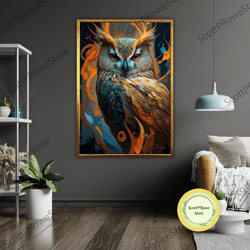 owl art canvas, nature inspired wall decor, rustic home decoration, animal lover gift