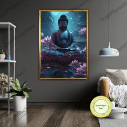 peaceful buddha art canvas print, ready to hang, framed zen wall decor