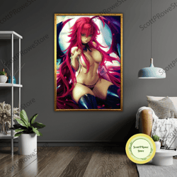 provocative anime girl canvas print, ready to hang wall art, framed erotic artwork