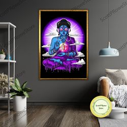 psytrance trippy buddha tapestry, bohemian wall hanging, spiritual psychedelic art, hippie decor, meditation gift