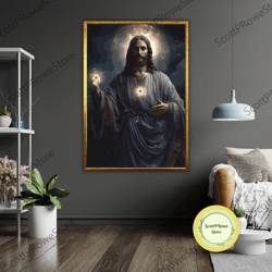ready to hang jesus christ art canvas, framed christian wall decor, religious gift