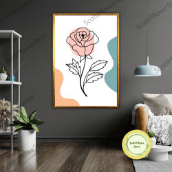 ready to hang minimalist flowers art canvas, framed floral print, wall decor