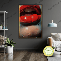 red sexy lips art canvas print, ready to hang, framed canvas, lipstick kiss wall art, sensual decor