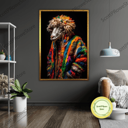 reggae sheep art canvas print, rasta wall decor, jamaican sheep painting, reggae music lover gift
