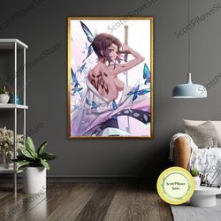 seductive anime girl canvas print, framed wall art, ready to hang sexy art decor