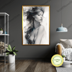 sensual naked woman wall art, canvas print, framed erotic art, ready to hang, seductive home decor