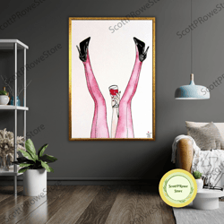 sexy legs and wine canvas print, ready to hang, framed canvas, erotic wall art, bedroom decor