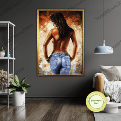 sexy naked woman watercolor canvas print, ready to hang, framed wall art, erotic art decor