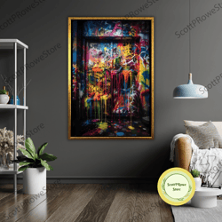 street wall graffiti canvas art, ready to hang, modern urban art, contemporary wall decor