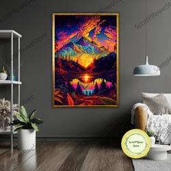 surreal colorful world canvas print, framed ready to hang wall decor, vibrant artwork