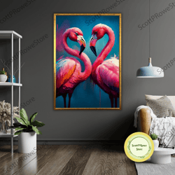 tropical flamingo art canvas, pink flamingo wall decor, beach house art, coastal home decor