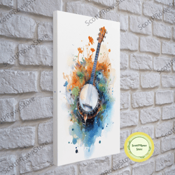 4 string banjo gift, banjo wall art canvas print, country music art, guitar art, banjo poster print, banjo gifts, musica