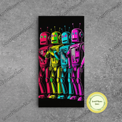1950s style scifi robot art, art deco scifi poster art on canvas, framed canvas print, game room decor
