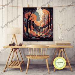a beautiful autumn scene, fall in the forest, fine art poster print
