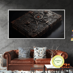 a book of spells framed canvas print, halloween wall art, halloween decor, canvas wall art with frame, spellbook art