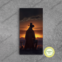 a cowboy and his horse at sunset, framed canvas art, canvas print, western decor, farmhouse art