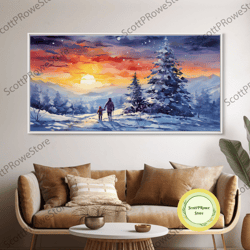 a christmas day hike - winter wonderland framed canvas print - christmas decor - christmas oil painting - holiday wall a