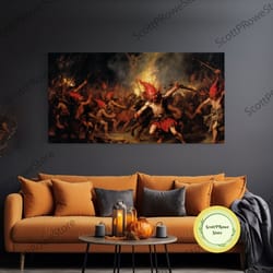 a scene from hell, demonic art, framed canvas print, halloween decor, halloween art print, gothic victorian oil painting