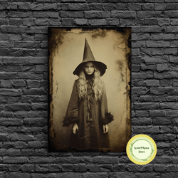 a victorian witch, spooky victorian witch photography daguerreotype, tin type, framed canvas print, victorian witches, h