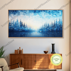 a winter scene, framed canvas print, mosaic style painting print, stained glass style art, above mantle art, living room