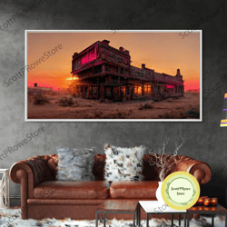 abandoned wild west saloon at sunset canvas print, travel photography art, outrun sunset ready to hang wall art