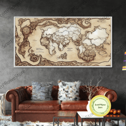 abstract fantasy world map, canvas print, middle earth style, wall art for nerds like me