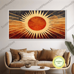 abstract midcentury modern sunburst, canvas print, art deco style wall art, sun with sun rays, sun burst, boho style