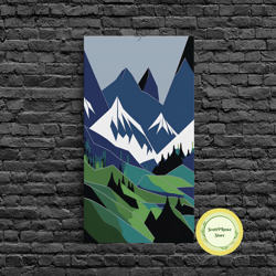 abstract pacific northwest art, minimalist boho style forest and mountain landscape, framed canvas art, abstract art, gr