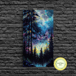 abstract pine canvas print of oil painting, large original textured fall pine forest painting contemporary living room w