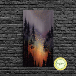 abstract pine canvas print of oil painting, large original textured fall pine forest painting contemporary living room w