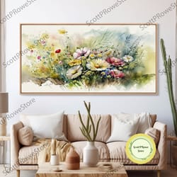 abstract watercolor wildflower meadow painting, canvas print, colorful botanical art prints, abstract flower art, extra
